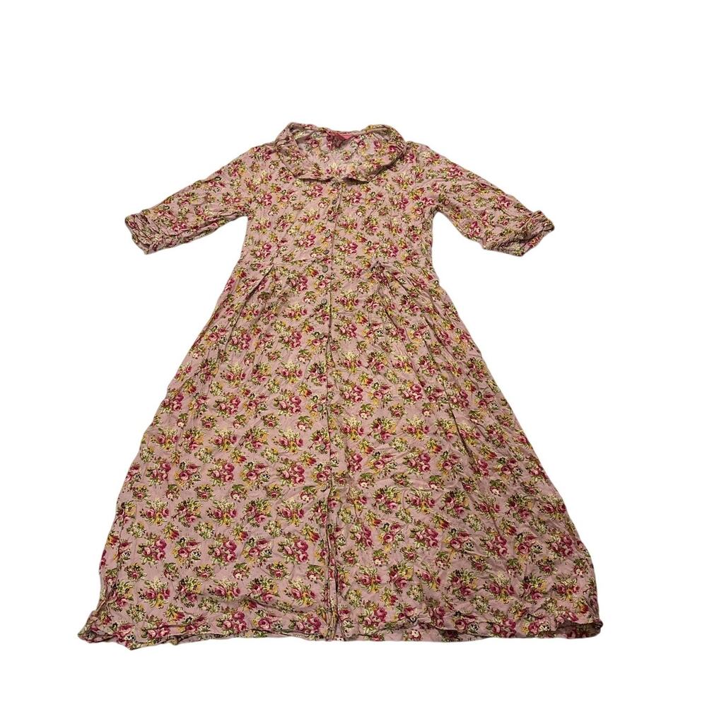 April Cornell Womens XL Pink Floral Button Down Midi Dress Prairie Trad Wife